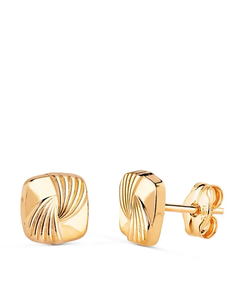 Pendientes oro 18k amarillo cuadrados gallones brillo