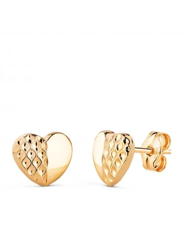 Pendientes oro 18k amarillo corazones brillo
