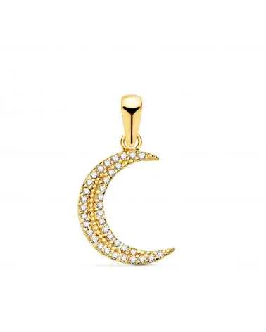 Colgante oro 18k amarillo amuleto media luna con circonitas