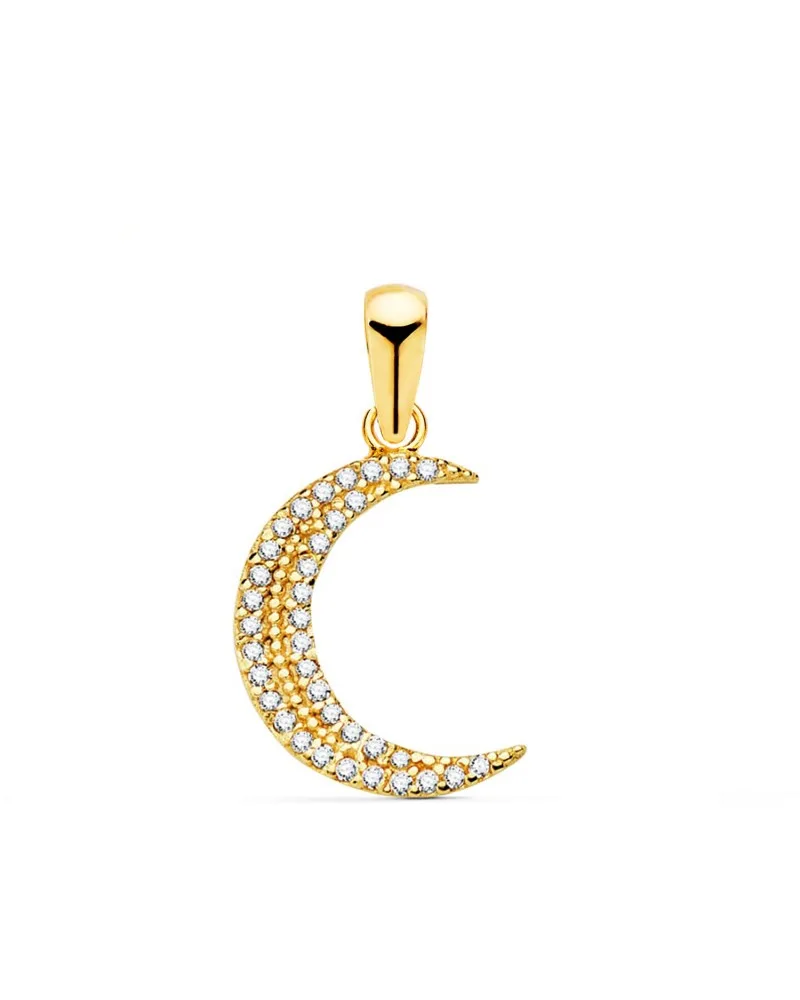 Colgante oro 18k amarillo amuleto media luna con circonitas