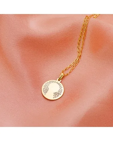 Medalla oro 18k amarillo redonda con nácar blanco y Virgen