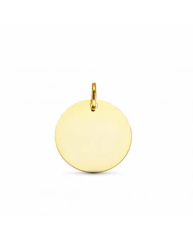 Placa oro 18k chapa colgante disco liso brillo 16 mm