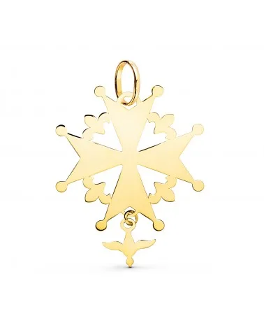 Cruz oro 18k amarillo de hugonote con paloma brillo