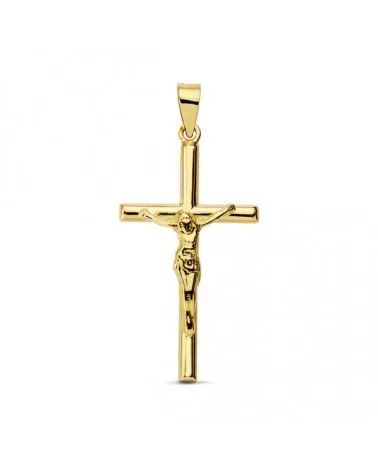 Cruz oro 18k amarillo Cristo palo redondo
