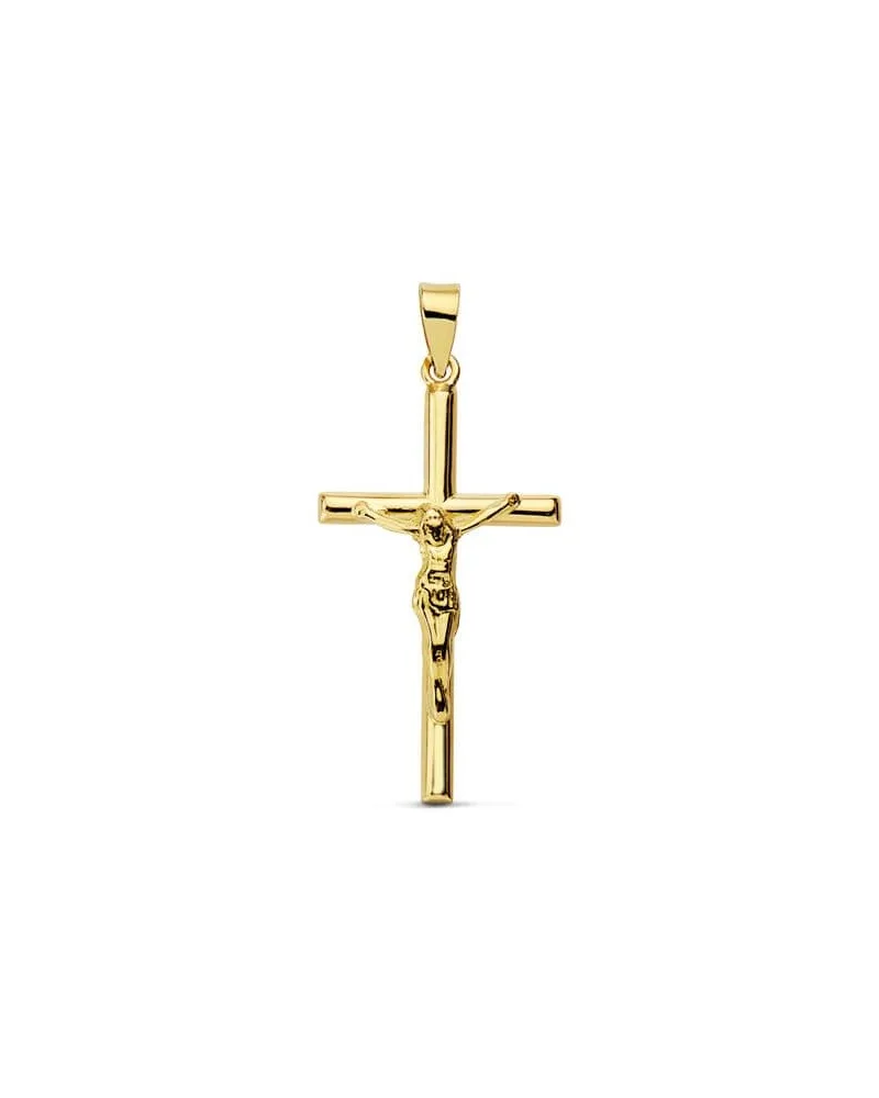 Cruz oro 18k amarillo Cristo palo redondo
