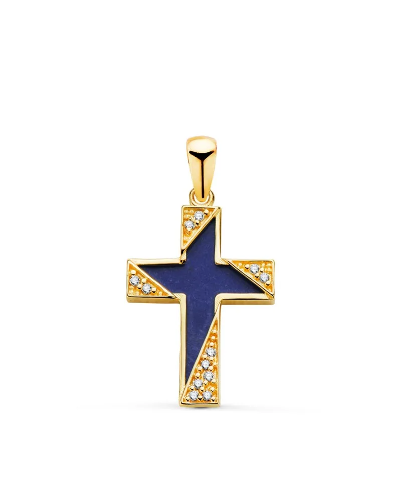 Cruz oro 18k amarillo lapizlazuli detalles con circonitas