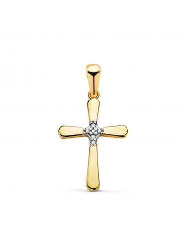 Cruz oro 18k bicolor con parte central de circonitas