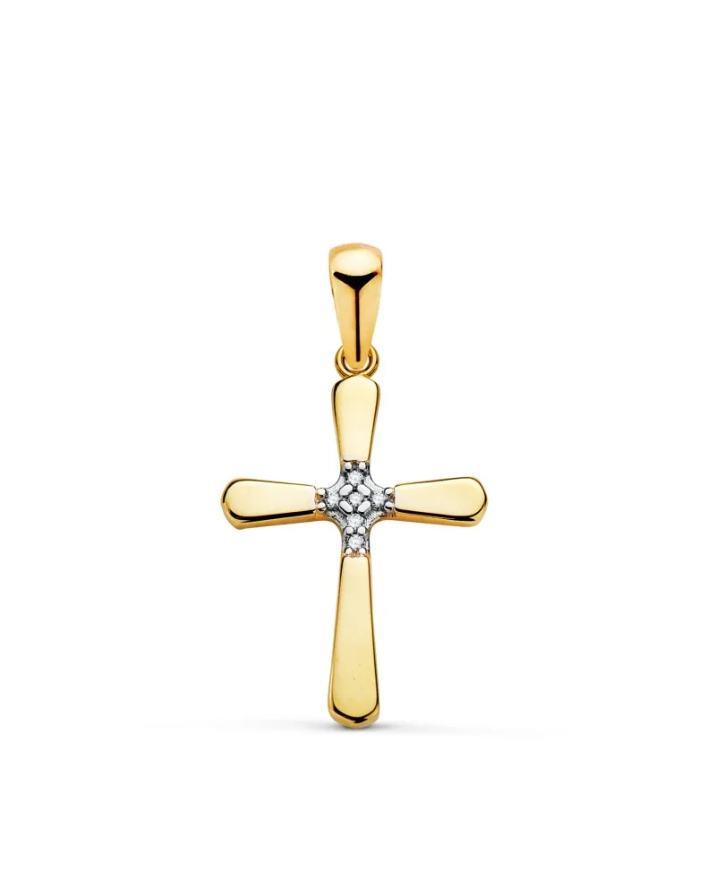 Cruz oro 18k bicolor con parte central de circonitas