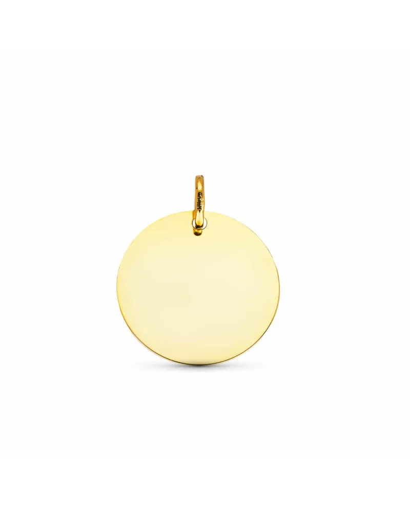 Placa oro 18k chapa colgante disco liso brillo 18 mm