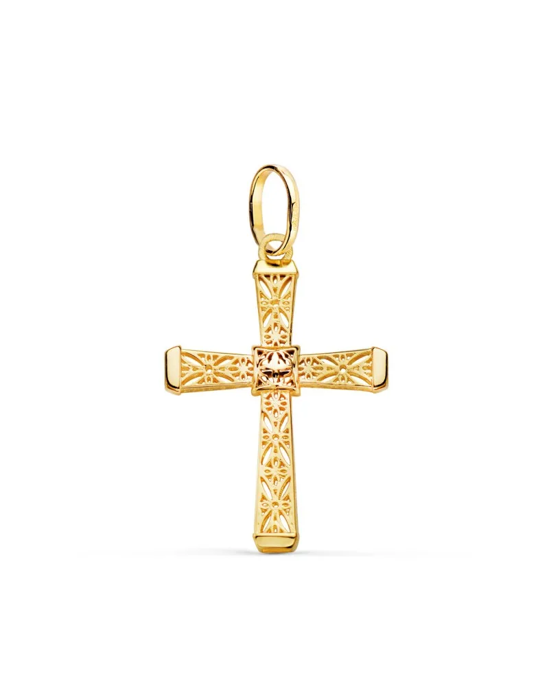 Cruz oro 18k amarillo calada detalles filigrana