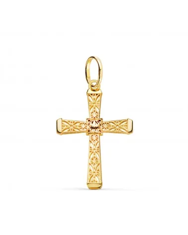 Cruz oro 18k amarillo calada detalles filigrana
