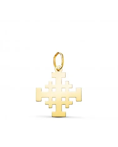 Colgante oro 18k amarillo cruz de Jerusalén silueta brillo 17x15 mm
