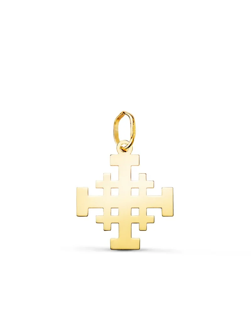 Colgante oro 18k amarillo cruz de Jerusalén silueta brillo 17x15 mm