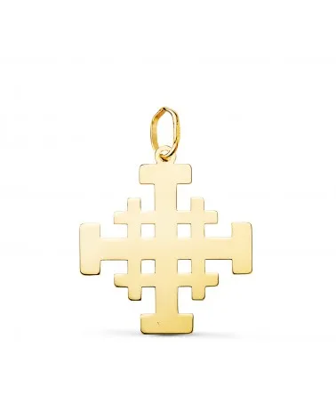Colgante oro 18k amarillo cruz de Jerusalén silueta brillo 22x20 mm