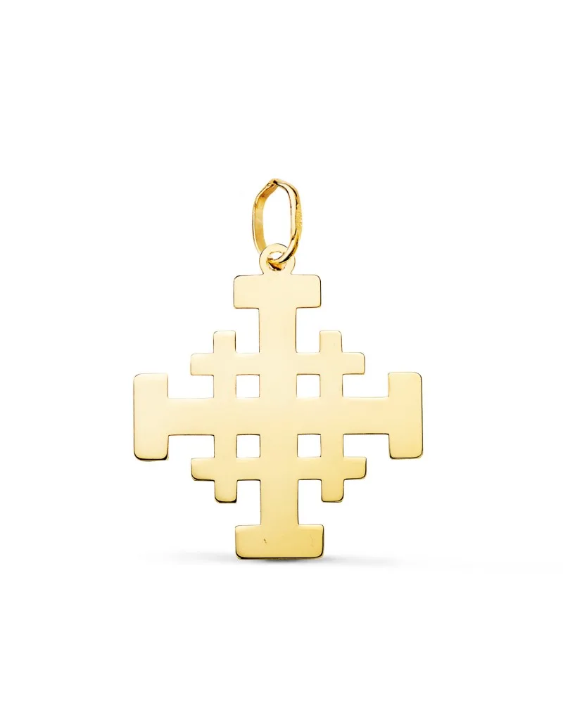 Colgante oro 18k amarillo cruz de Jerusalén silueta brillo 22x20 mm