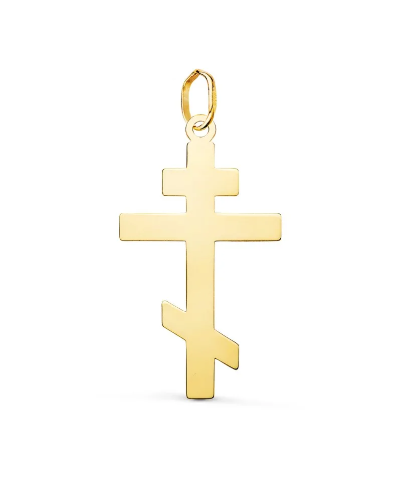 Colgante oro 18k amarillo cruz ortodoxa silueta brillo