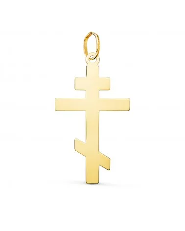 Colgante oro 18k amarillo cruz ortodoxa silueta brillo