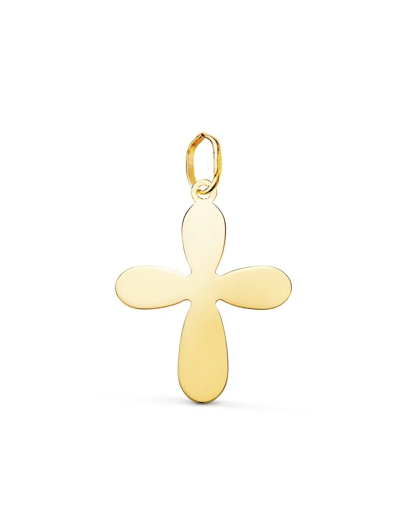 Colgante oro 18k amarillo cruz del bautismo silueta brillo