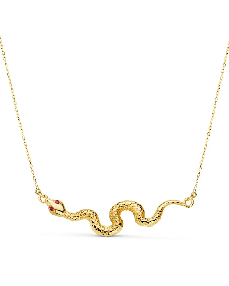 Colgante oro 18k amarillo serpiente ojos circonitas rojas