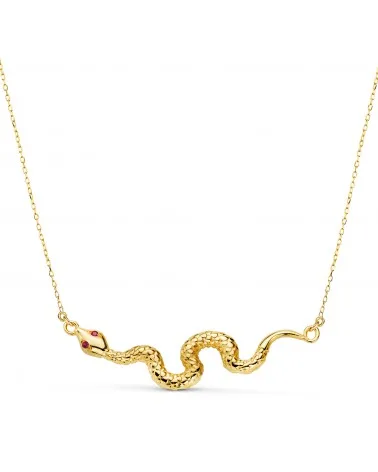 Colgante oro 18k amarillo serpiente ojos circonitas rojas