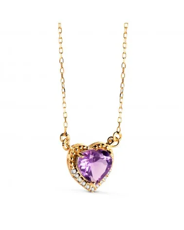 Gargantilla oro 18k amarillo corazón amatista 7 mm circonitas