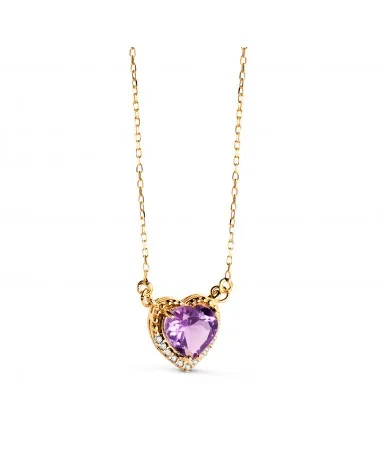 Gargantilla oro 18k amarillo corazón amatista 7 mm circonitas