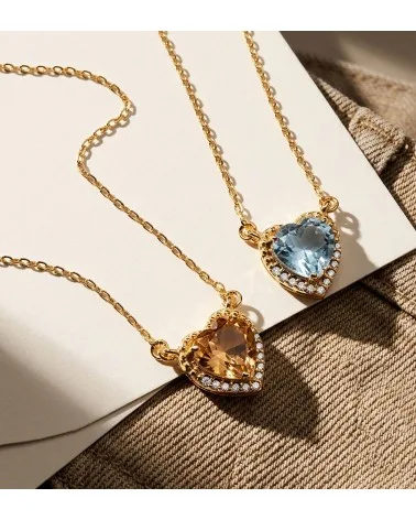 Gargantilla oro 18k amarillo corazón topacio azul 7 mm