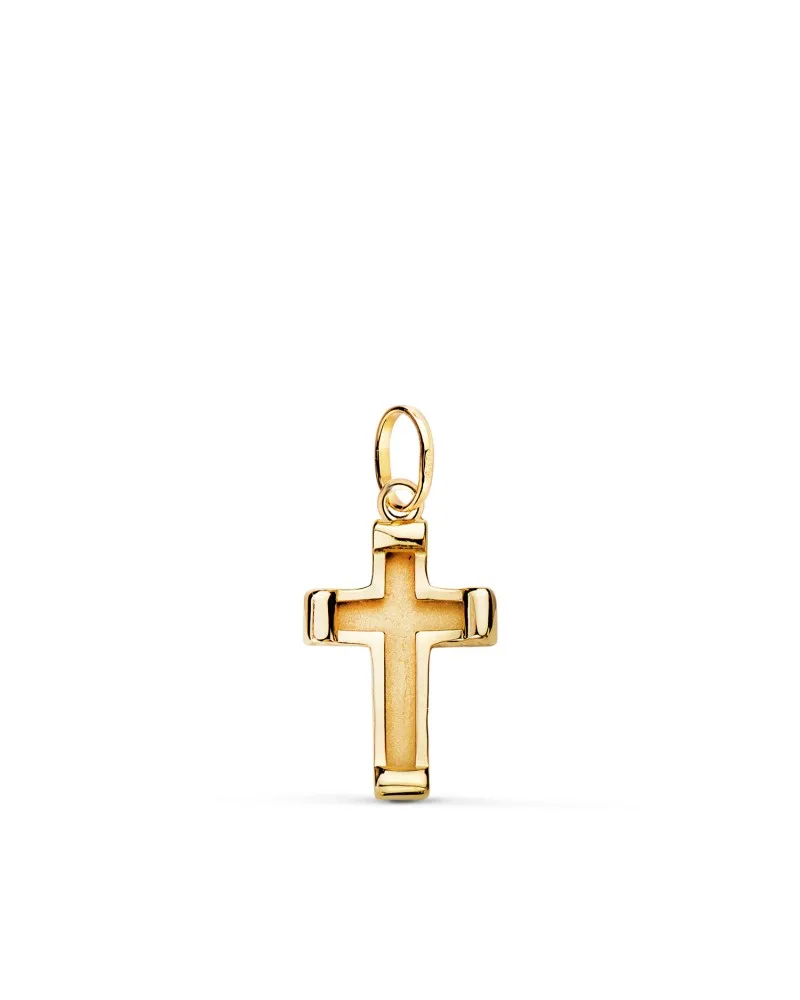Cruz oro 18k amarillo bordes brillo interior matizado