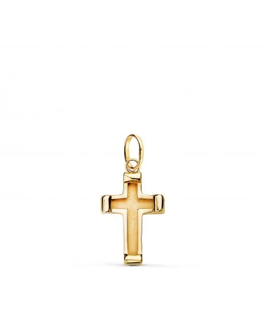 Cruz oro 18k amarillo bordes brillo interior matizado