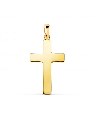 Cruz oro 18k amarillo lisa hueca palo rectangular brillo