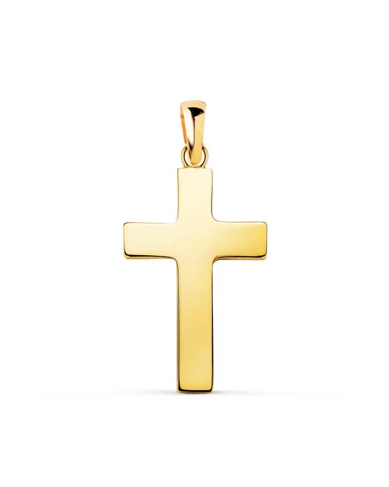Cruz oro 18k amarillo lisa hueca palo rectangular brillo