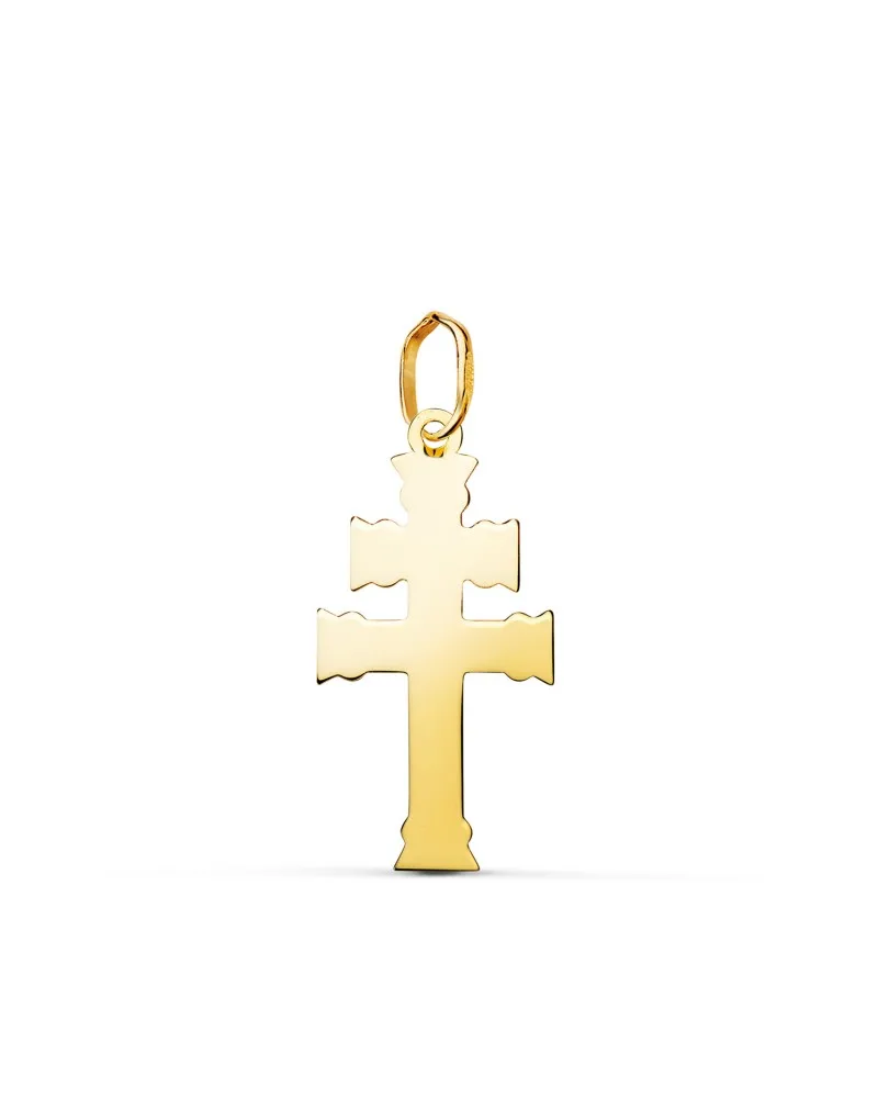 Colgante oro 18k amarillo cruz de Caravaca brillo 22x11 mm
