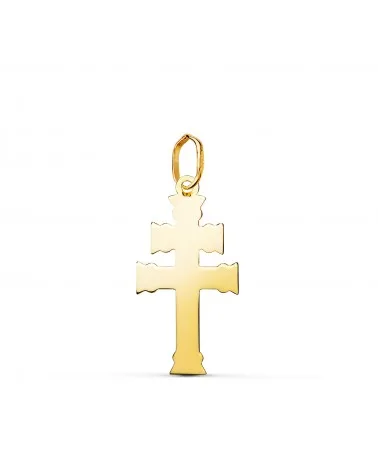Colgante oro 18k amarillo cruz de Caravaca brillo 22x11 mm