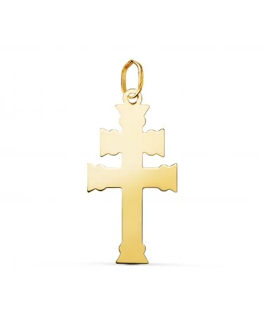 Colgante oro 18k amarillo cruz de Caravaca brillo 27x13,5 mm