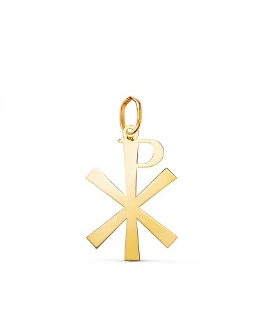 Colgante oro 18k amarillo cruz crismon brillo