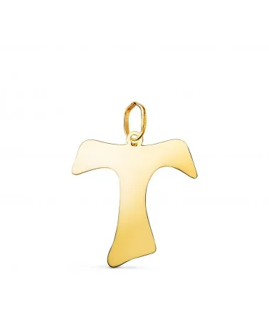 Colgante oro 18k amarillo cruz tau de San Francisco brillo
