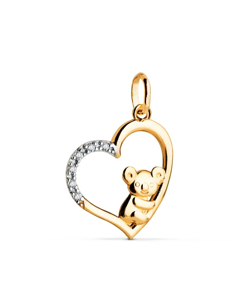Colgante oro 18k bicolor corazón y koala con circonitas 19x15 mm