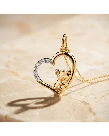 Colgante oro 18k bicolor corazón y koala con circonitas 19x15 mm