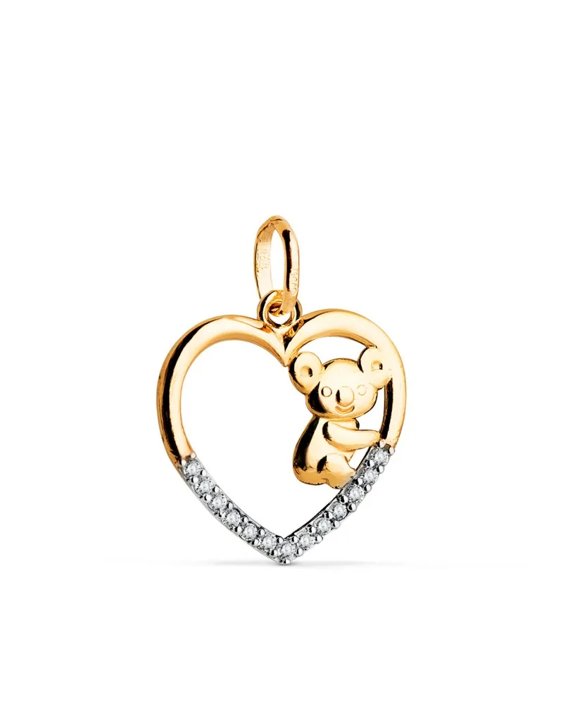 Colgante oro 18k bicolor corazón y koala con circonitas 16x15 mm