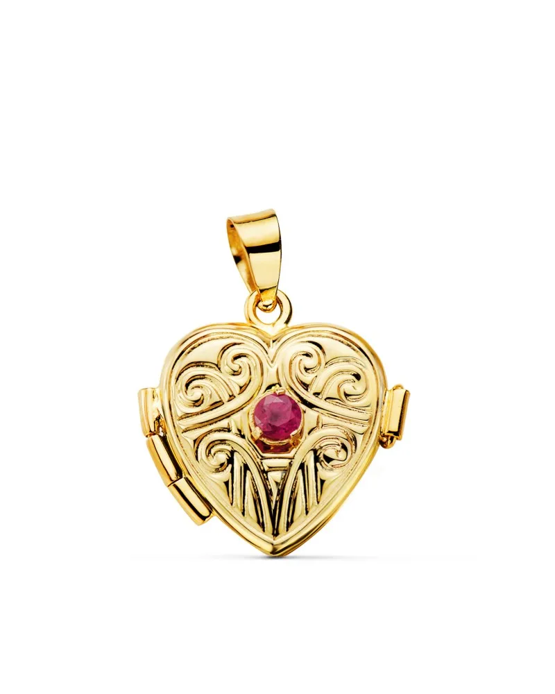Guardapelo oro 18k amarillo dije portafotos corazón labrado