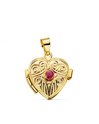 Guardapelo oro 18k amarillo dije portafotos corazón labrado