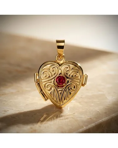 Guardapelo oro 18k amarillo dije portafotos corazón labrado