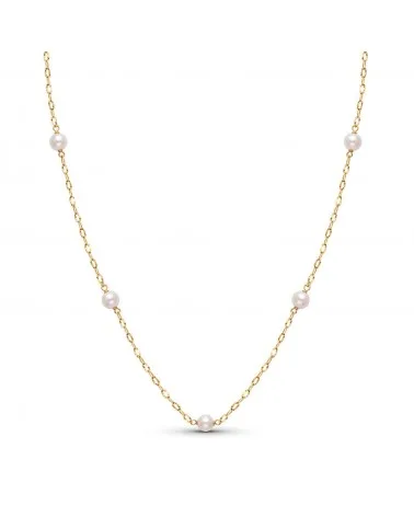 Collar oro 18k amarillo gargantilla con 5 perlas de 5 mm