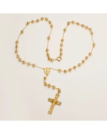 Rosario oro 18k amarillo con bolas 6 mm, cruz 45x27 mm