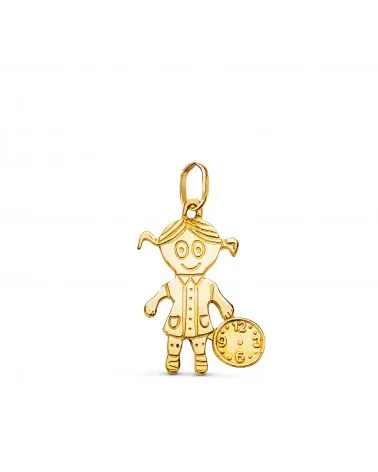 Colgante oro 18k amarillo silueta Niña con reloj