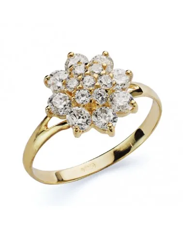 Sortija oro 18k amarillo cuajo piña con circonitas 12 mm