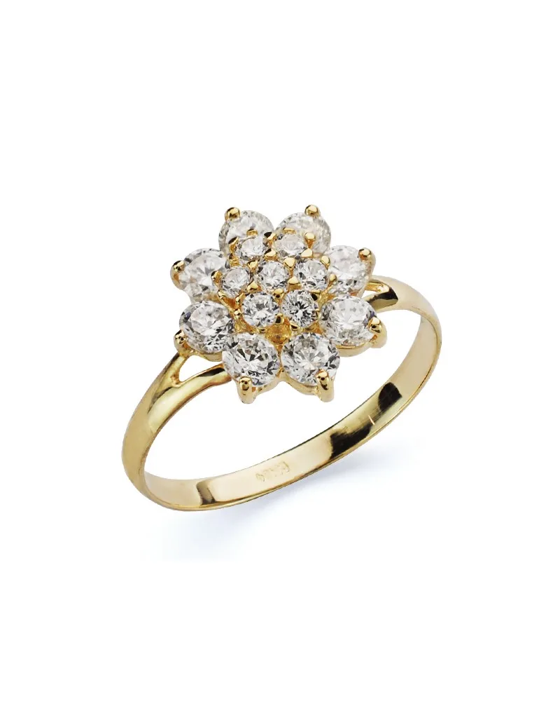 Sortija oro 18k amarillo cuajo piña con circonitas 12 mm