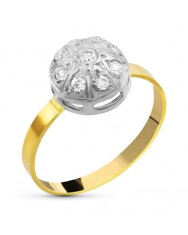 Sortija oro 18k bicolor motivo redondo con circonitas 9,5 mm