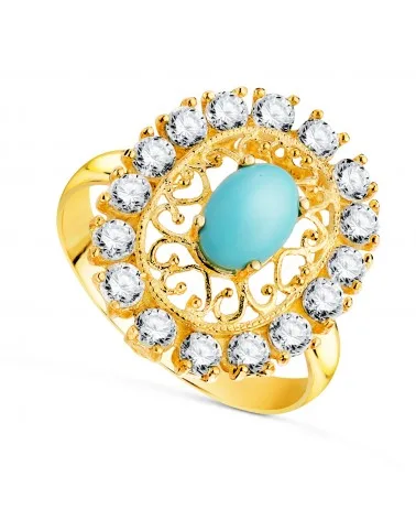 Sortija oro 18k amarillo calada con piedra turquesa 7x5 mm