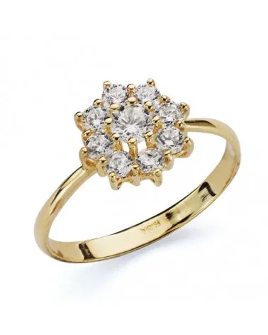Sortija oro 18k amarillo cuajo piña con circonitas 10 mm
